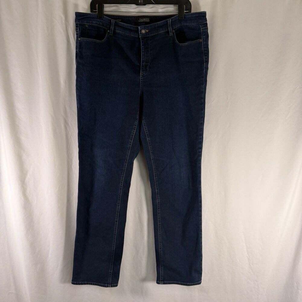 Talbots Flawless Five Pocket Jeans Women's 16 Dark Wash Blue Straight Cotton Bl